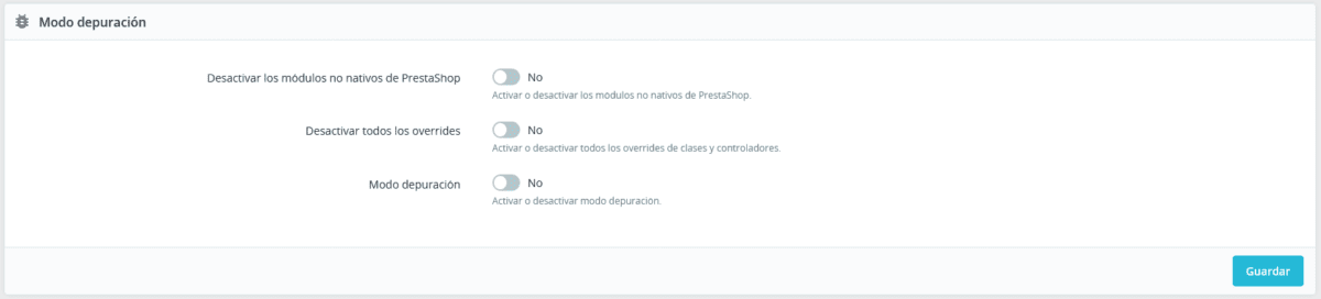 Prestashop debugging options