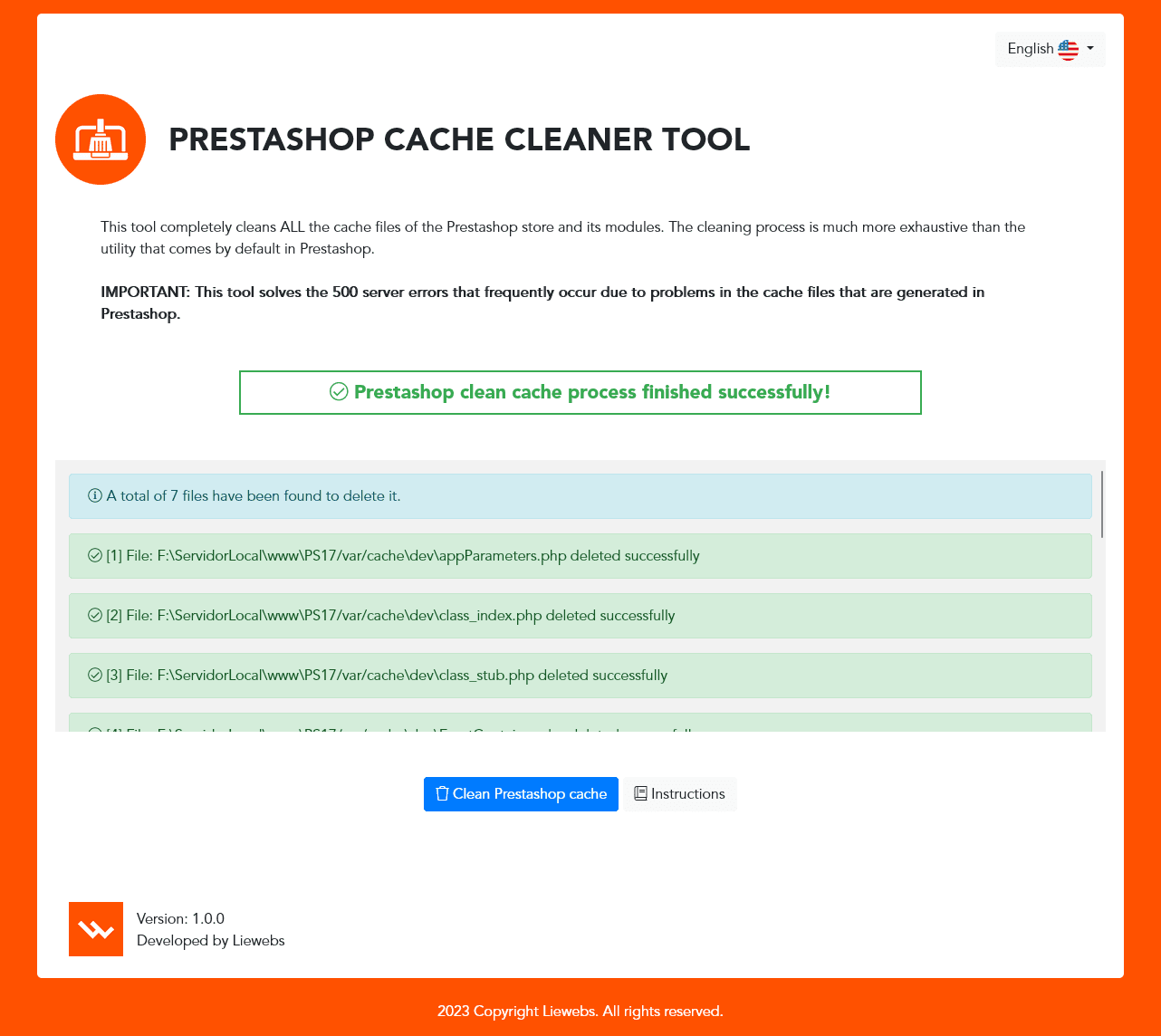 Prestashop Cache Cleaner Tool (Cleans Prestashop cache and fixes error 500 when trying to access the Back-office)